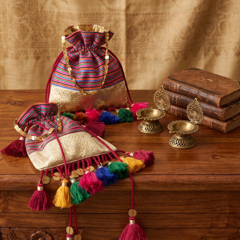 Multicolour Striped Handcrafted Potli
