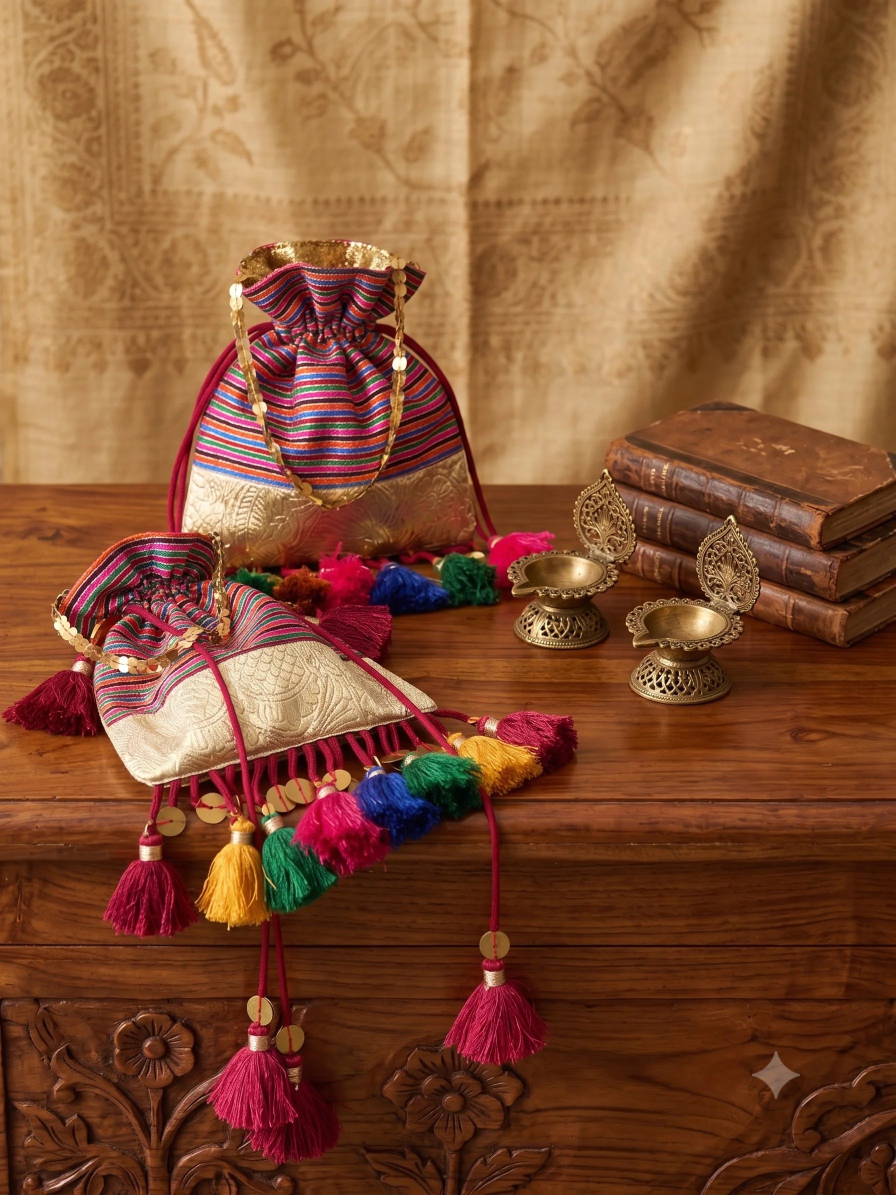 Multicolour Striped Handcrafted Potli