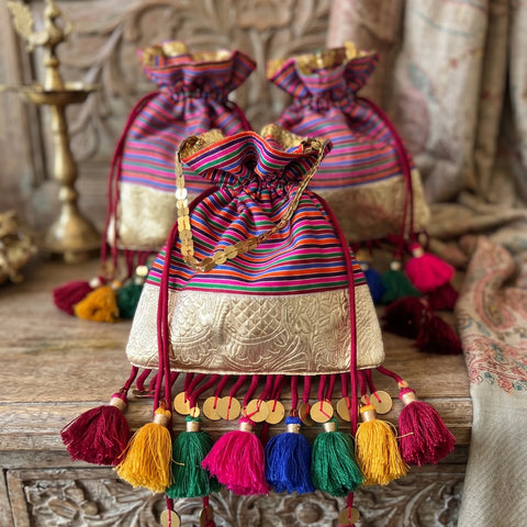 Multicolour Striped Handcrafted Potli
