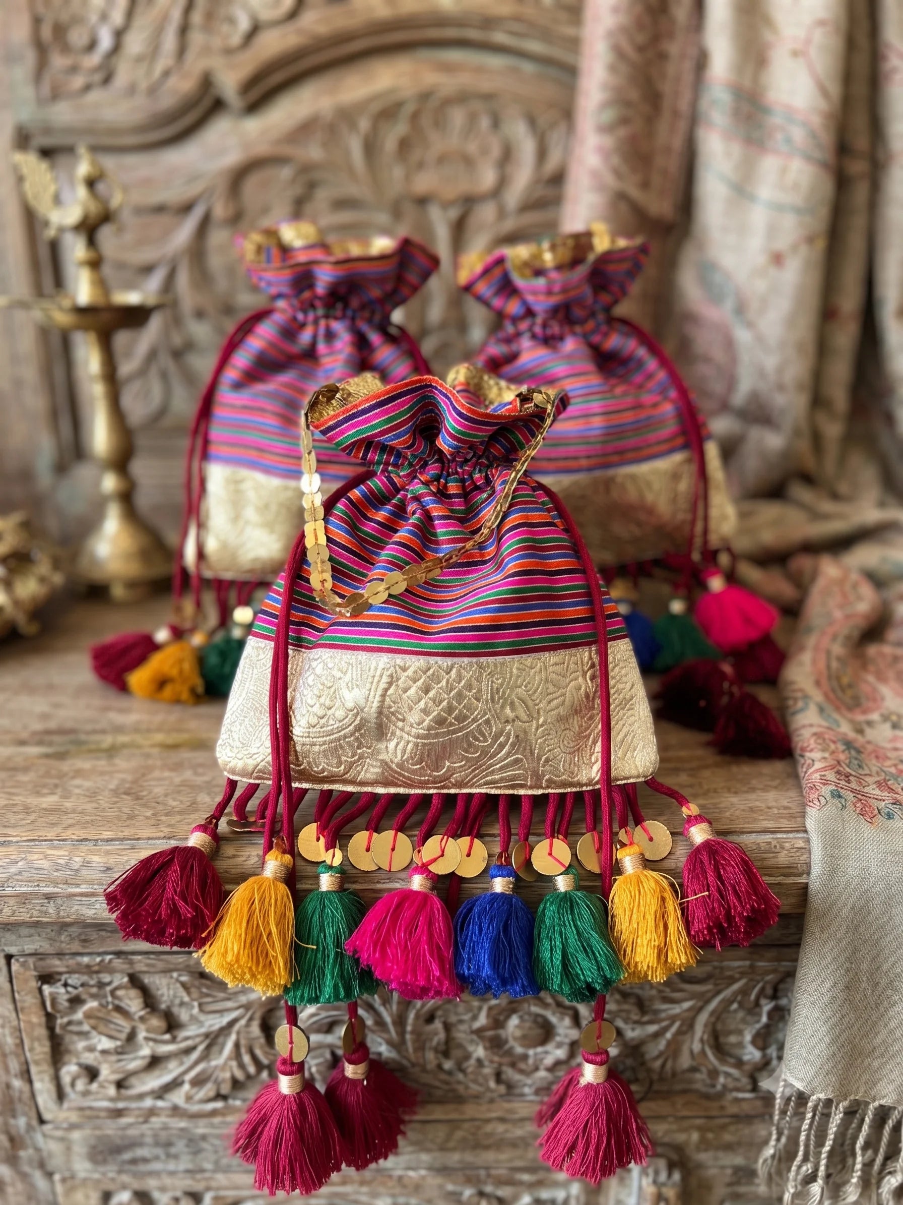Multicolour Striped Handcrafted Potli