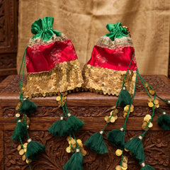 Gulab & Zari Emerald Tassel Potli